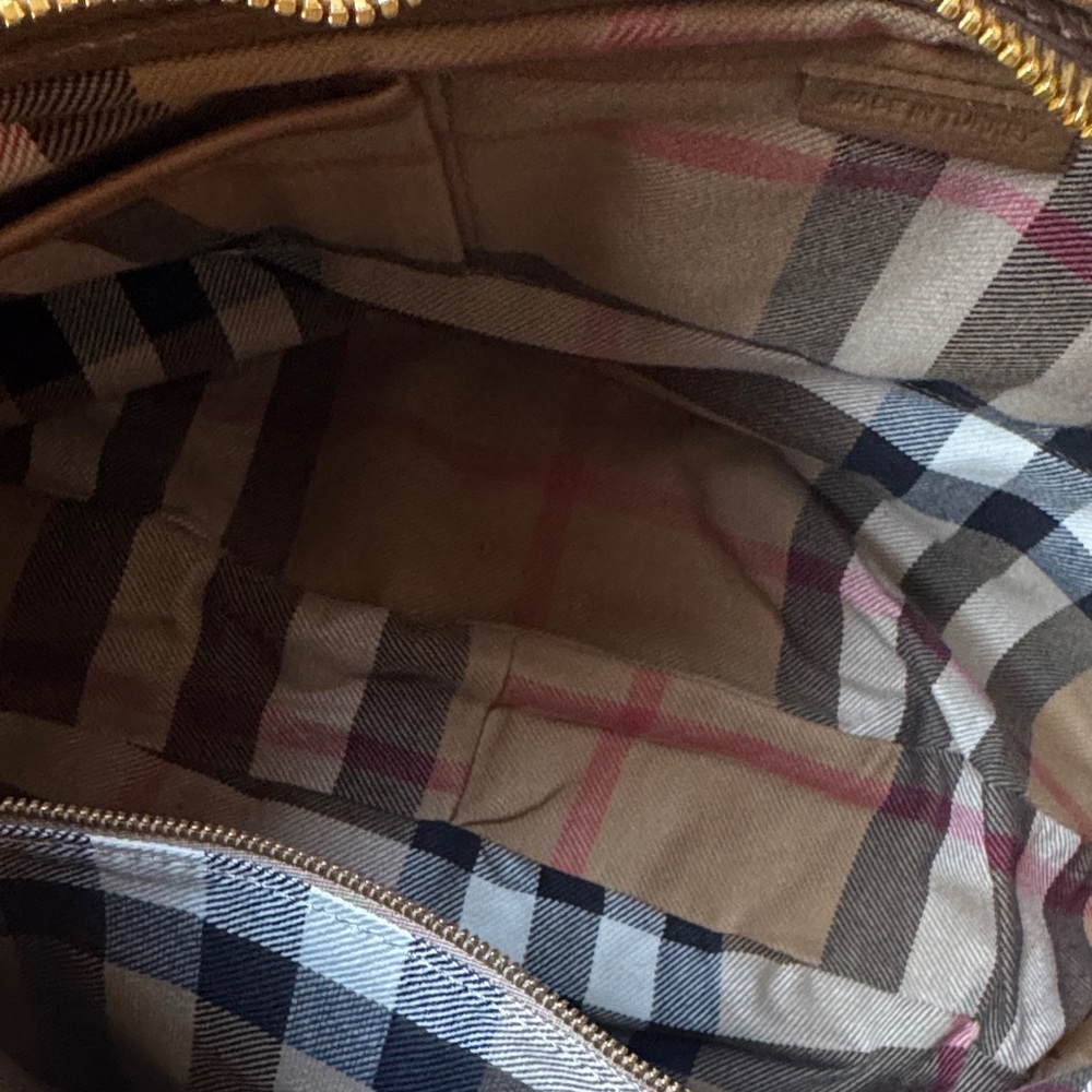 Burberry Brown Leather Shoulder Hobo with Gold Hardware EUC plaid interior - Picture 9 of 16